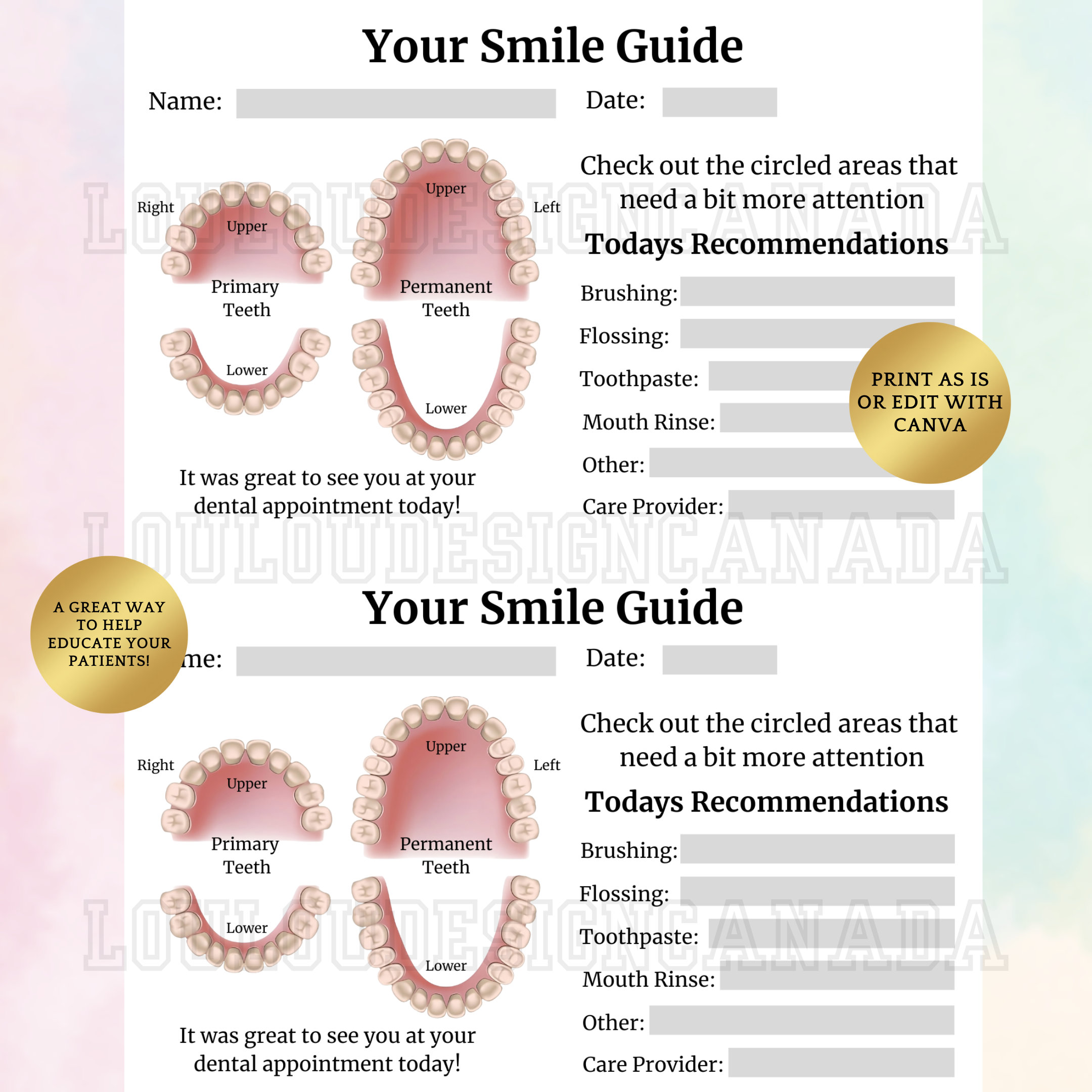 RDH Patient Handout Form Hygienist Progress Notes Dental Office Intake