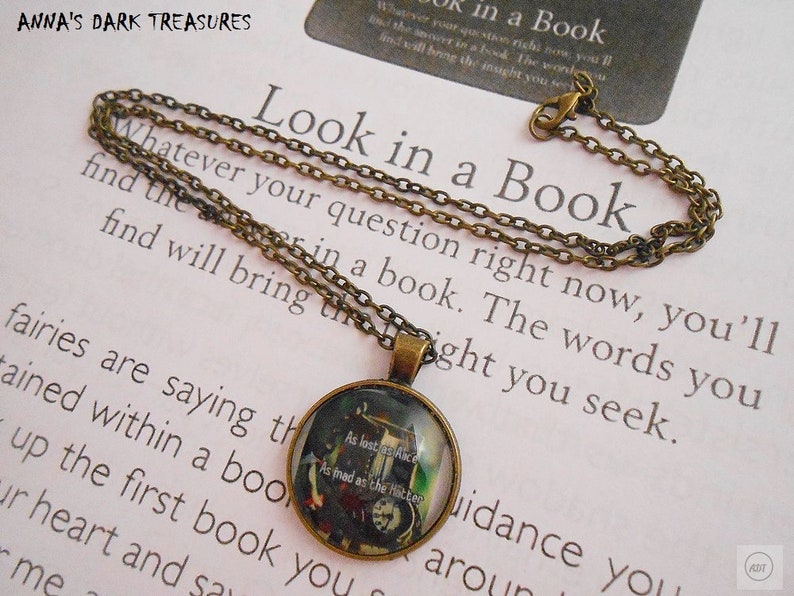 Alice in Wonderland Quote Necklace Gothic Pagan Fantasy Jewelry for Women, Victorian Gothic Bronze Pendant, Whimsical gift, Gothic fantasy image 2