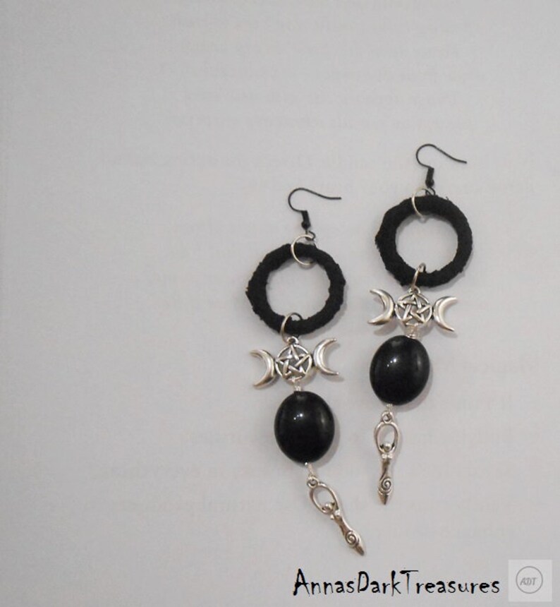 Mistress Pentagram Swords Gothic Pagan Earrings - Silver Plated, Drop/Dangle, Witchy Emo Style