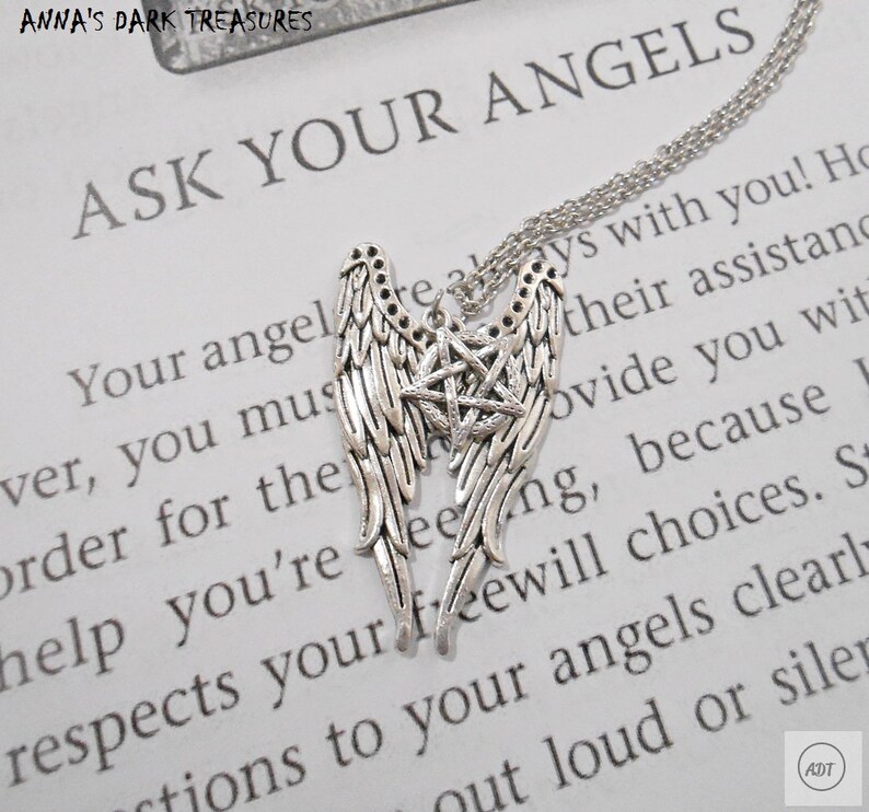 Devil Wings shops Necklace Pentagram Broken Wings Wiccan Jewelry Pagan Symbols Occult jewelry Gothic jewelry Witchcraft jewelry Baphomet Gift idea