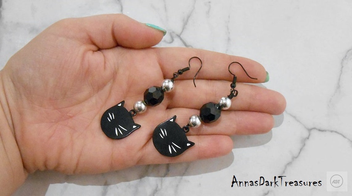 Black Cat Earrings Cute Cat Jewelry Gothic Witchy Earrings Cat Etsy