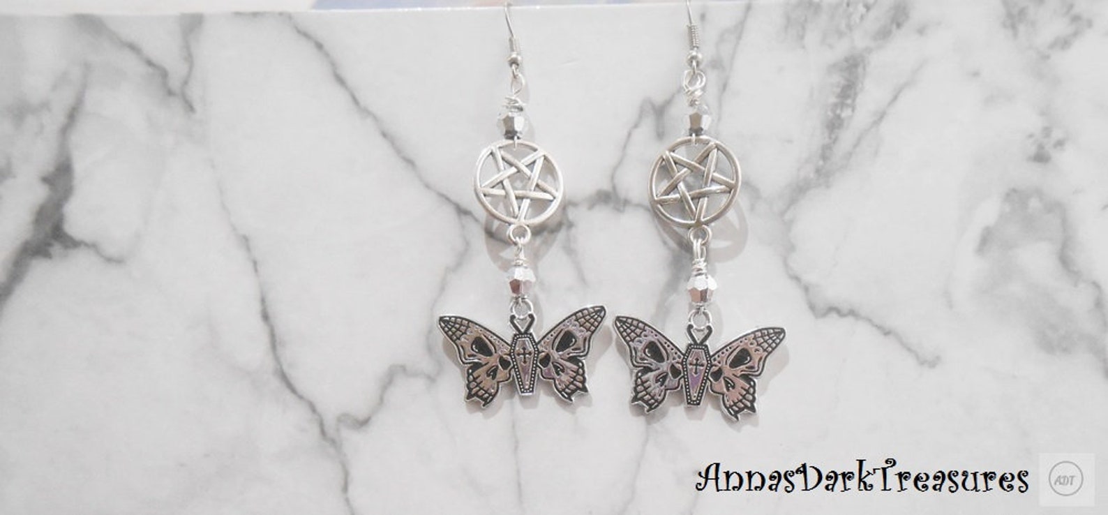 Skull Butterfly Pentagram Earrings Skull Jewelry Gothic Gift Etsy