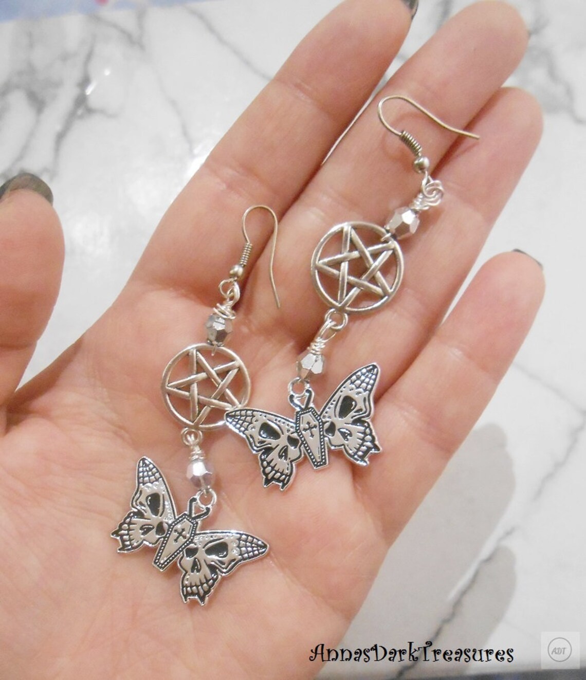 Skull Butterfly Pentagram Earrings Skull Jewelry Gothic Gift Etsy
