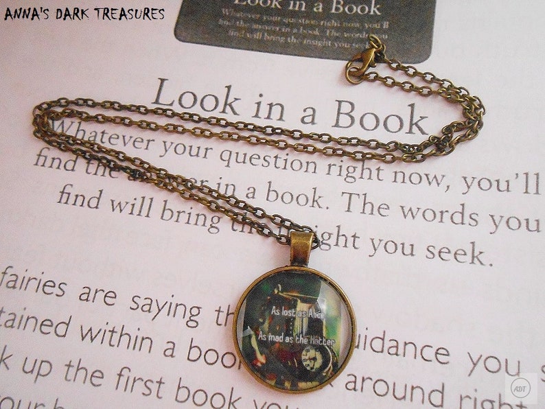 Alice in Wonderland Quote Necklace Gothic Pagan Fantasy Jewelry for Women, Victorian Gothic Bronze Pendant, Whimsical gift, Gothic fantasy image 6