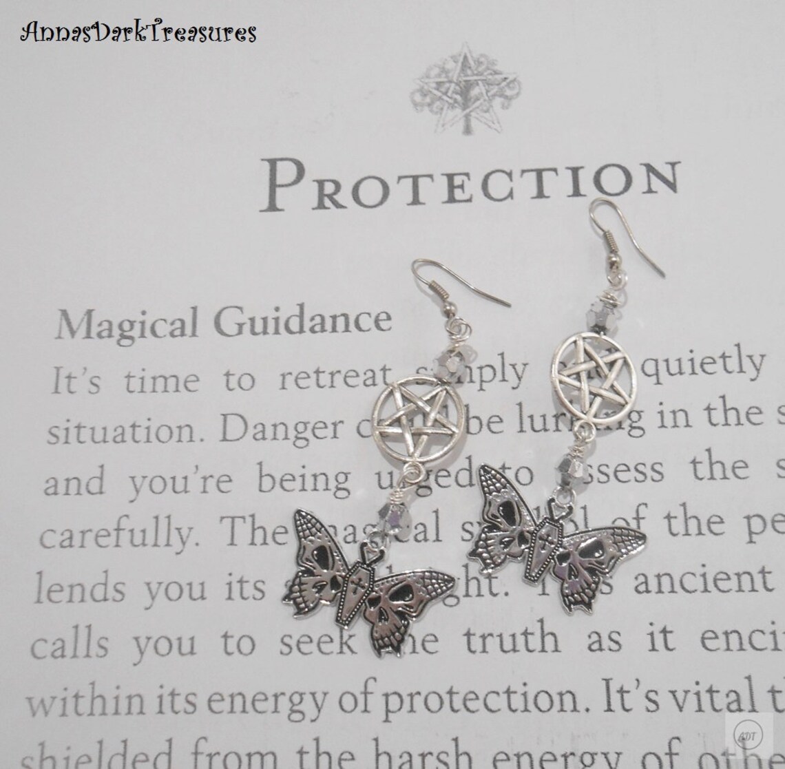 Skull Butterfly Pentagram Earrings Skull Jewelry Gothic Gift Etsy