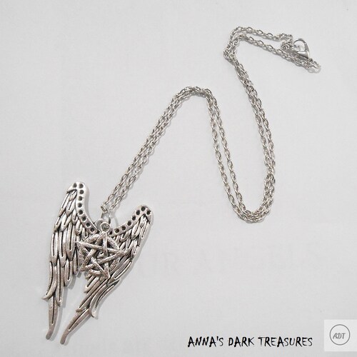 Devil Wings shops Necklace Pentagram Broken Wings Wiccan Jewelry Pagan Symbols Occult jewelry Gothic jewelry Witchcraft jewelry Baphomet Gift idea