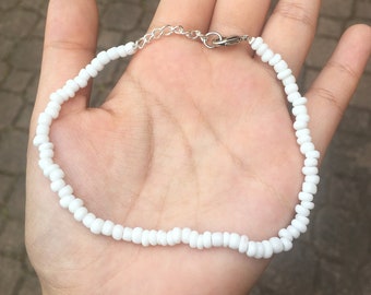 Original Glass Seed Bead Choker White Anklet FREE SHIPPING /& Bracelet Set