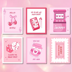 6 süße Galentines Tageskarten | Sofortdownload | Druckbare Valentinstagskarten für Ihre Besties | Rosa und Rot | Karten Set | Druckbereit