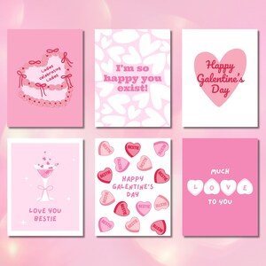 6 süße Galentines Tageskarten | Sofortdownload | Druckbare Valentinstagskarten für Ihre Besties | Rosa und Rot | Karten Set | Druckbereit