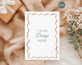 Holiday Card Mockup 5x7 – Christmas Invitation Template – Canva Editable – Greeting Card – Digital Product