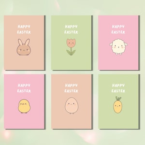 6 Cartões de Páscoa Adoráveis | Download Instantâneo | Cartões de Páscoa para Imprimir com Ilustrações Minimalistas Fofas | Conjunto de Cartões | Pronto para Imprimir