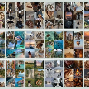 Peut inclure: Un collage d'images sur les th&egrave;mes du voyage, de la nourriture et de la mode. Les images comprennent des paysages, des aliments et des boissons, des v&ecirc;tements et des accessoires. La palette de couleurs est chaude, avec des tons beiges, bruns et orang&eacute;s.