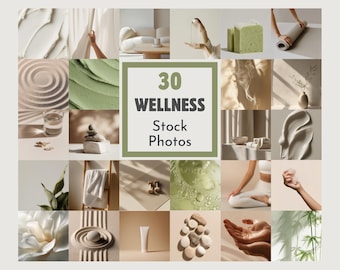 30 fotos de stock de bienestar zen / Kit de marca de mindfulness estético / Imágenes minimalistas de yoga y meditación para coaches y creadores