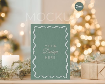 Christmas Card Mockup, 5x7 Canva Template, Holiday Invitation Mockup for Stationery Designs, Warm Christmas Setting