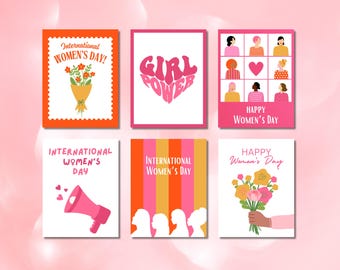 6 International Women's Day Cards | Instant Download | Printable Feminist Cards | Girl Power Women Support Women | Card Set | Ready To Print