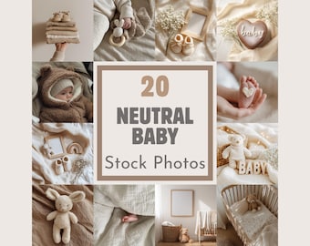 20 fotos de archivo de bebés en tonos neutros, imágenes estéticas bohemias de bebés, fotografía minimalista de estilo de vida para recién nacidos, paquete de contenido neutro para redes sociales