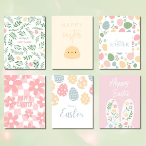 6 Cartões de Páscoa em tons pastel fofos | Download instantâneo | Cartões de Páscoa para impressão com ilustrações minimalistas fofas | Conjunto de cartões | Pronto para imprimir