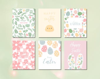 6 jolies cartes de Pâques pastel | Téléchargement instantané | Cartes de Pâques imprimables avec de jolies illustrations minimalistes | Jeu de cartes | Prêt à imprimer