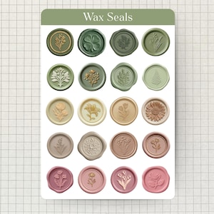 Wax Seals Sticker Sheet | 20 Realistic PNG Stickers | Botanical, Floral, Vintage | GoodNotes, Print, Scrapbook, Vision Board Stickers