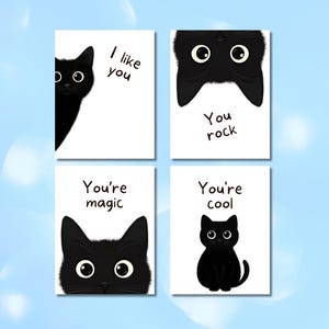 4 cartes de voeux drôles et mignonnes de chat noir | Téléchargement instantané | Cartes imprimables | Jeu de cartes | Prêt à imprimer