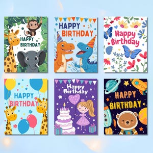 6 tarjetas de cumpleaños para niños / Descarga instantánea / Tarjetas de cumpleaños imprimibles / Feliz cumpleaños / Cumpleaños de niños / Juego de tarjetas / Listas para imprimir