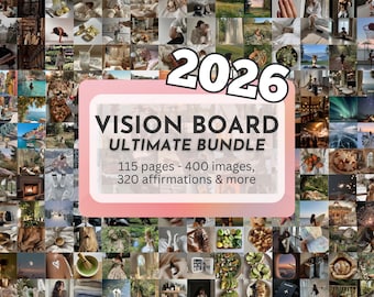 Ultimatives Vision Board Bundle 2026 – Druckbares Manifestations Kit, Vision Board Party, Affirmationen, ästhetische Stimmungstafeln, A4 PDF & US Letter