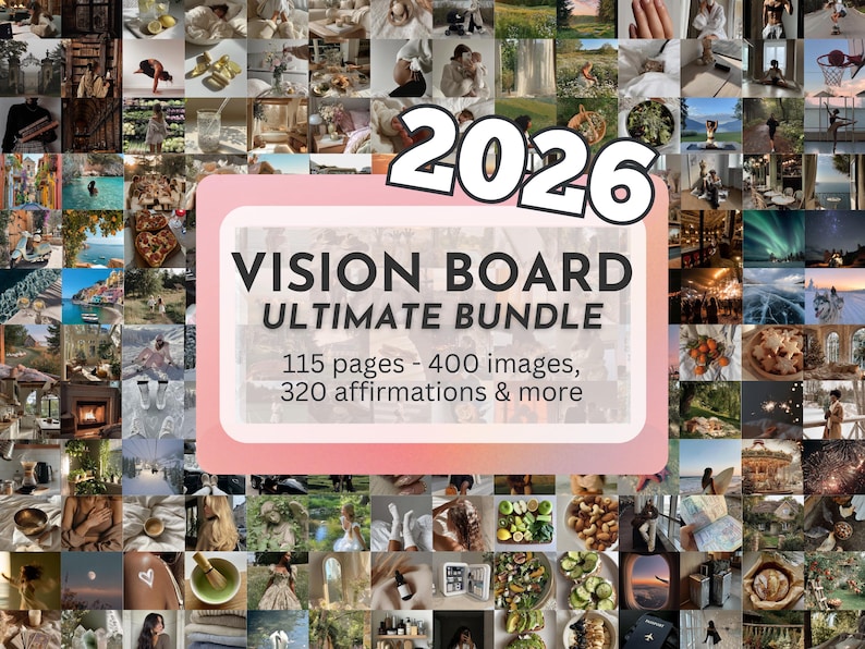 Ultimate Vision Board Bundle 2026 - Kit de manifestation imprimable, soirée Vision Board, affirmations, affiches esthétiques, PDF A4 et lettre US image 1