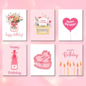 6 biglietti di compleanno carini / Download immediato / Biglietti di compleanno stampabili / Buon compleanno / Rosa, rosso, giallo / Set di biglietti / Pronti per la stampa