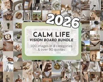 Lot de tableaux de visualisation Calm Life | 100 photos esthétiques + 90 cartes de vœux | 8 catégories | Téléchargement numérique | Manifestation de vie ultime