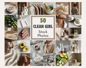 60 fotos de archivo de chicas limpias y estéticas / Paquete de estilo de vida neutral para chicas / Imágenes de marketing minimalista / Contenido de bienestar y cuidado de la piel
