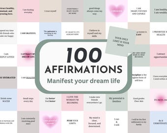 100 affirmations du Vision Board | Citations imprimables sur l'amour de soi et la manifestation | Vie de rêve, confiance en soi et état d'esprit