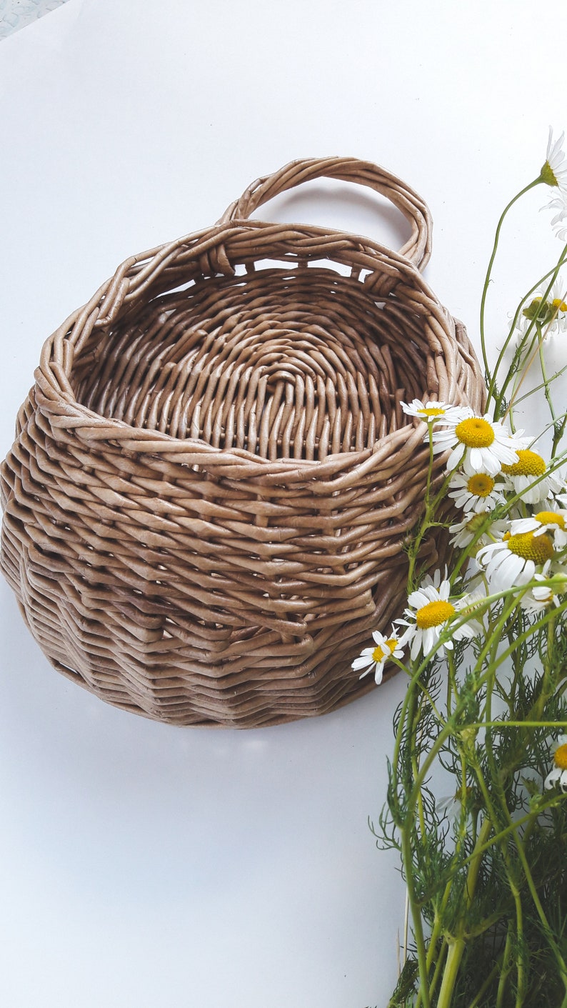 Hanging wicker baskets Wall wicker basket with handle Etsy