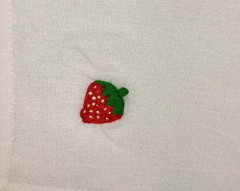 Strawberry Embroidered White Cotton Napkin