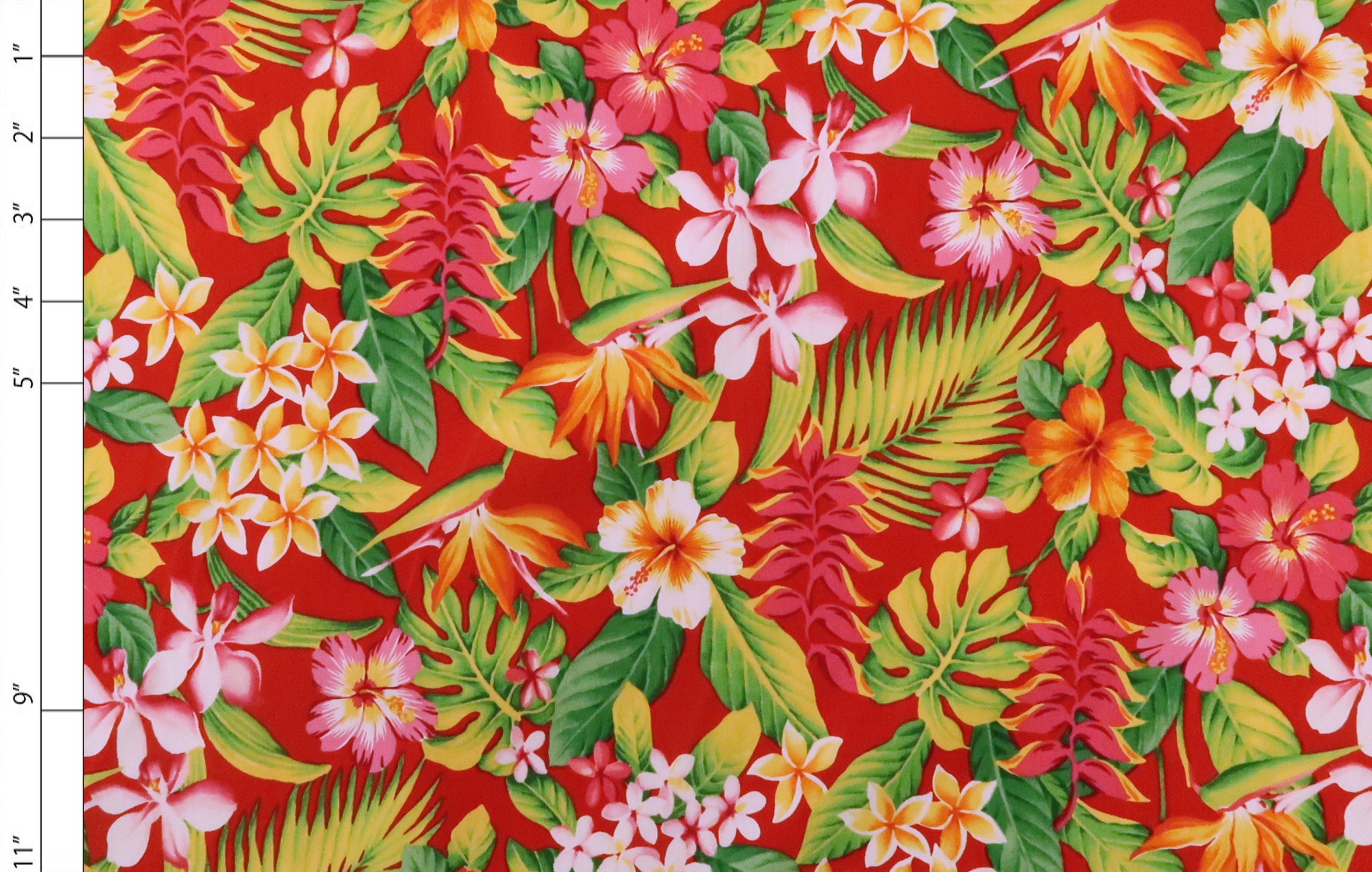 Small Paradise Flowers Hawaiian Fabric Red C025R Etsy