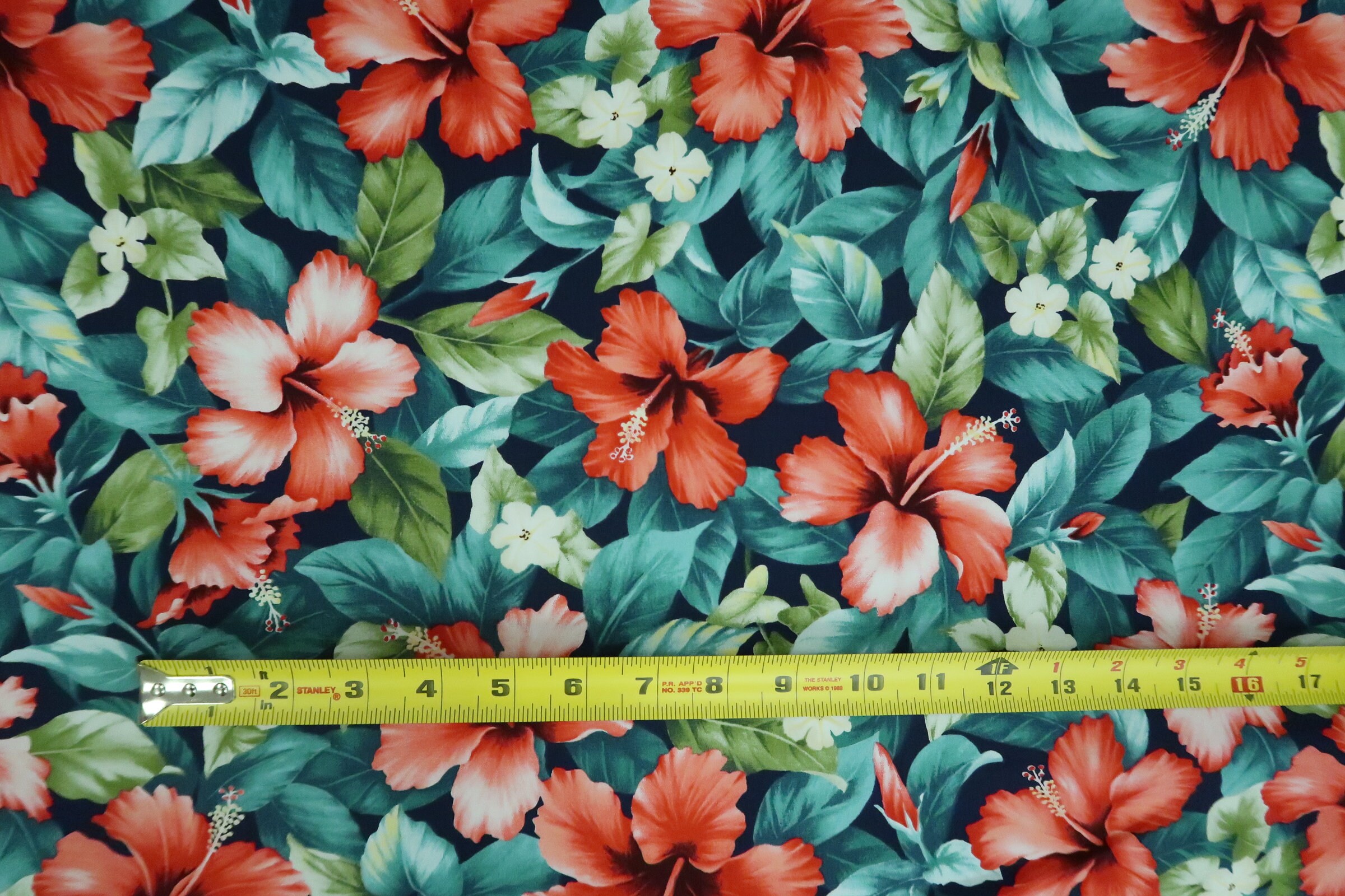 Red Hibiscus Garden Floral Print Fabric for Sewing navy - Etsy