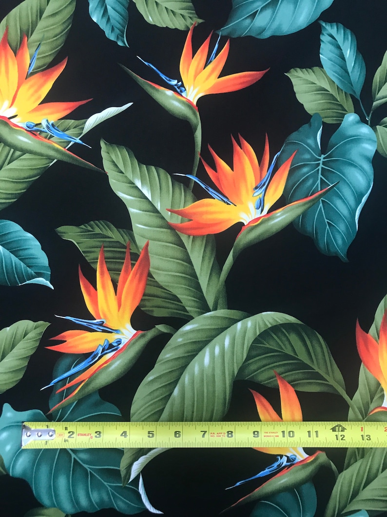 Tropical Hawaiian Print Fabric Birds of Paradise 100 Cotton Etsy
