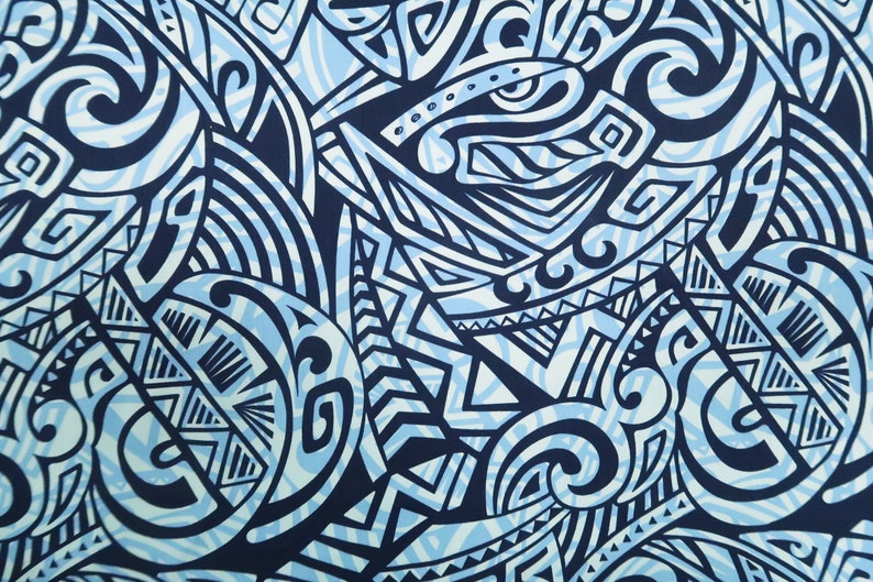 Polynesian Tribal Hawaiian Print Fabric 100 Cotton Blue Etsy