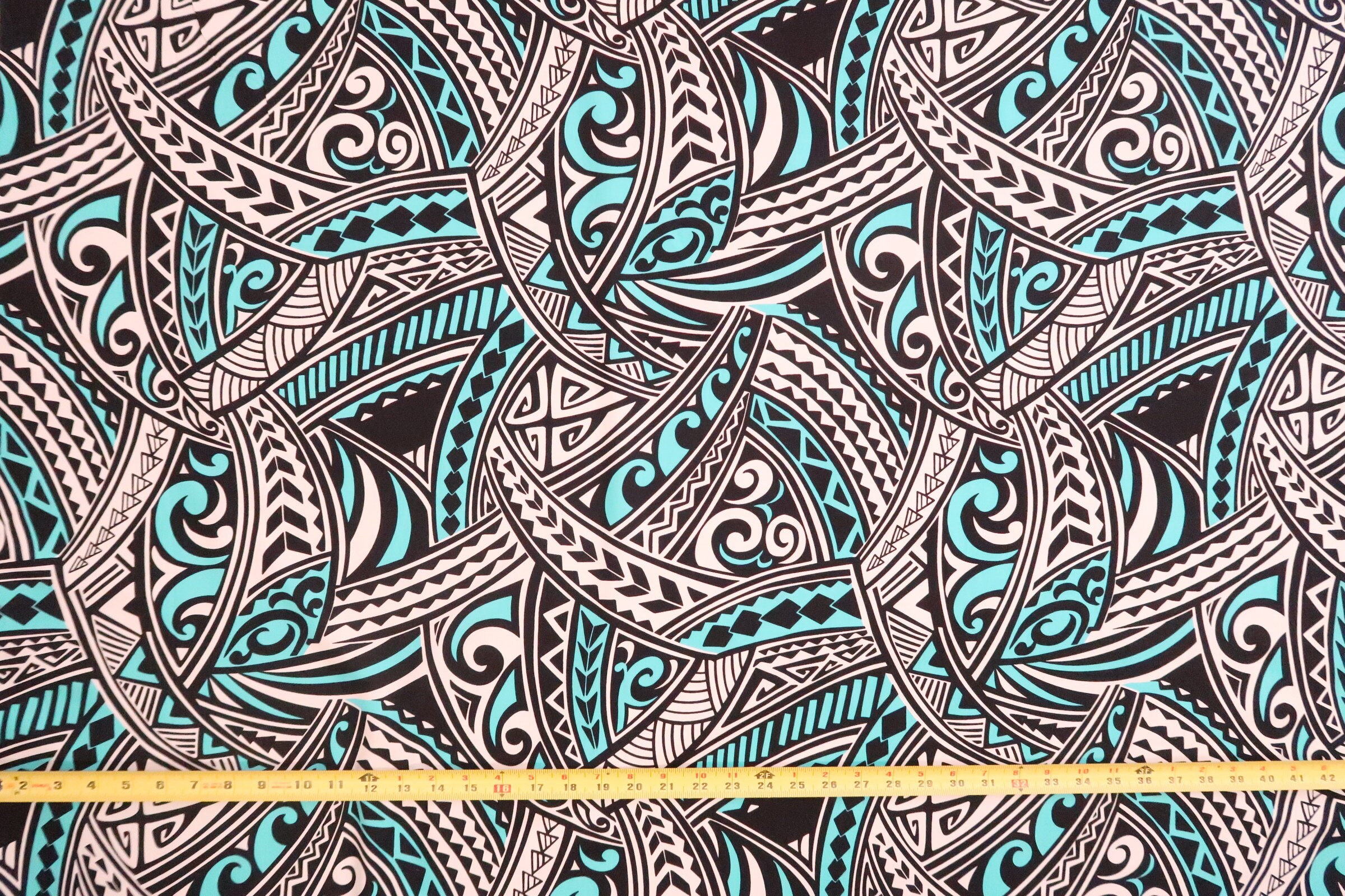Polynesian Tribal Print 100 Cotton Fabric / Turquoise and Etsy