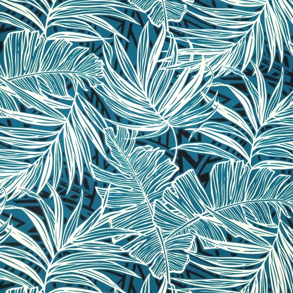 Palm & Banana Leaf Print Fabric - Polyester Cotton Hawaiian Fabric-Teal PC145G
