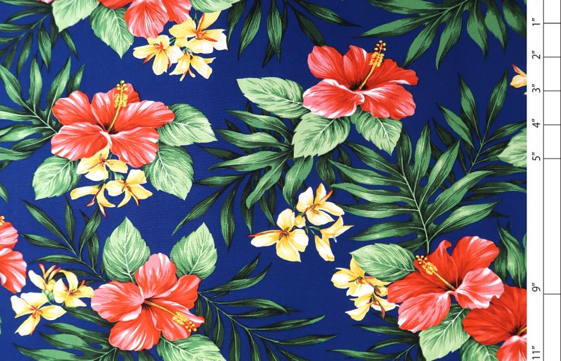 Rayon Hawaiian Print Fabric Paradise Hibiscus Rayon Hawaiian Etsy