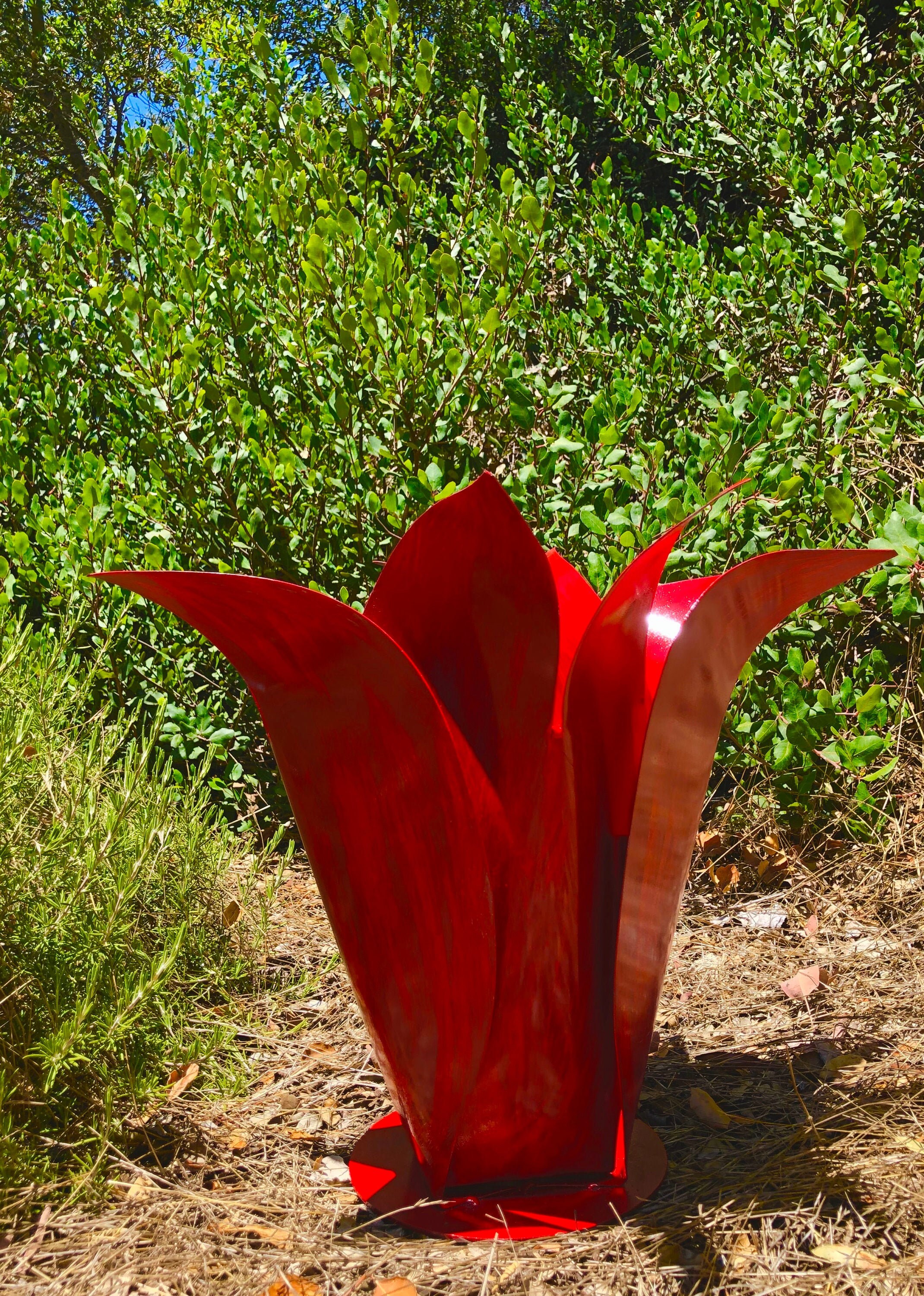 Blossom, Ruby, Red, Landscape, Metal, Art, Decor, Sculpture