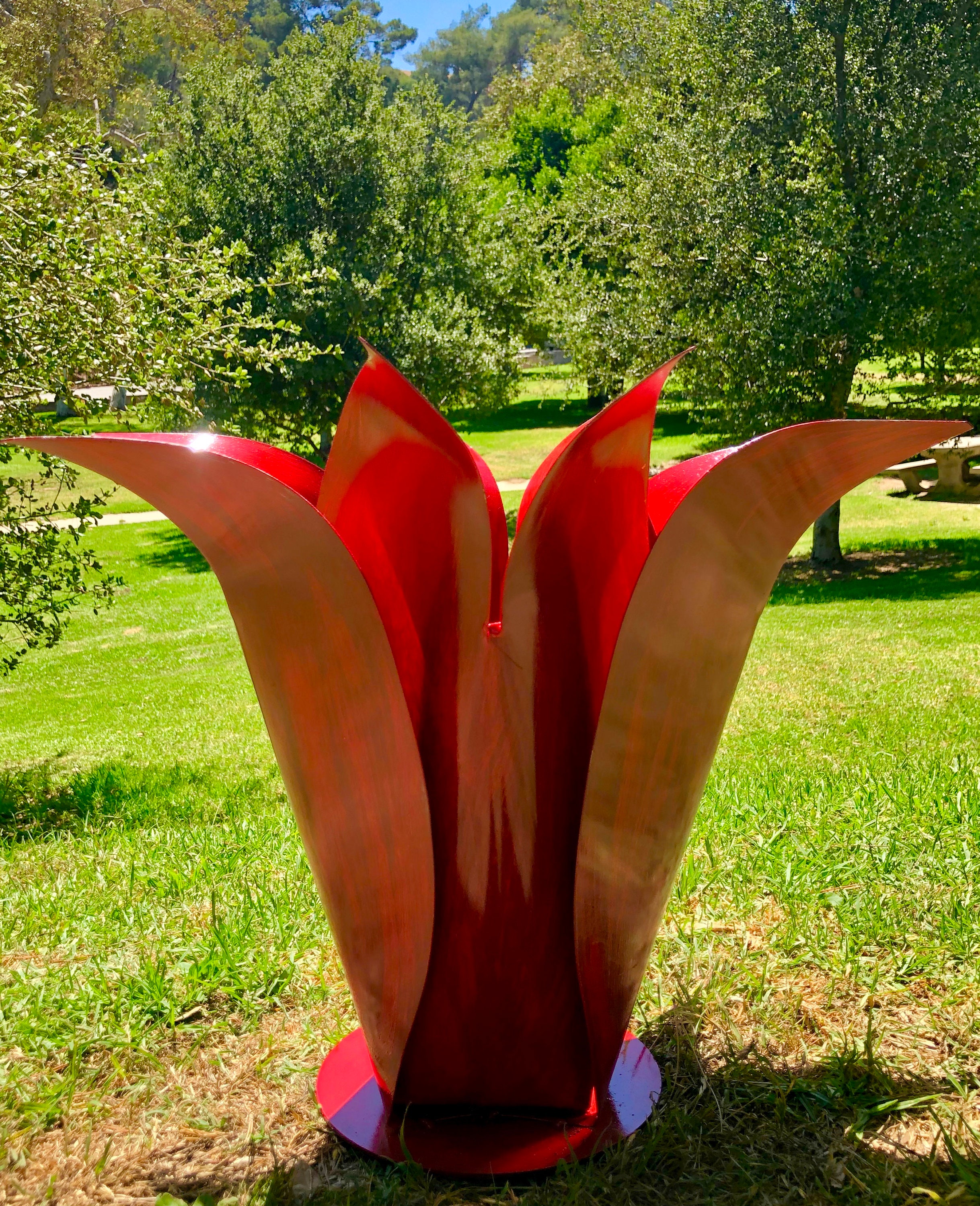 Blossom, Ruby, Red, Landscape, Metal, Art, Decor, Sculpture