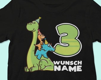 Personalisiert 3. Geburtstag Junge Mädchen Geburtstagsshirt Geschenk Geschenkidee 3 Jahre Dino Motiv mit Wunschname Name Personalisierung