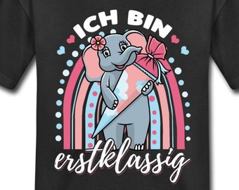 Einschulung Shirt 2025 Schulstart Kinder T-Shirt Schultüte Elefant Zuckertüte 1. Schultag Erstklässler Schulkind Kita Abschied