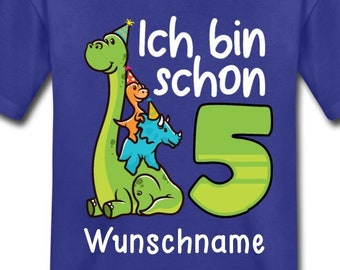 PERSONALIZED 5th birthday Young girls | Birthday shirt | fifth birthday gift | Gift idea | 5 Years Dinosaur T-Shirt