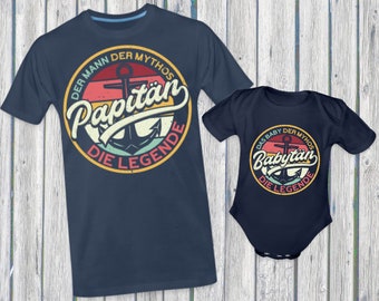 Papitän Babytän Partnerlook Vatertag Shirt Geschenk Kinder Vater Sohn Papa Tochter Lustig T-Shirt Segeln Boot  Vatertagsgeschenk Premium