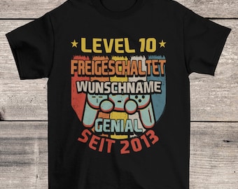 Personalisiert 10. Geburtstag Junge | Geburtstagsshirt | Geschenk 10 Jahre Nächstes Level freigeschaltet | Geschenkidee für Gamer 2013