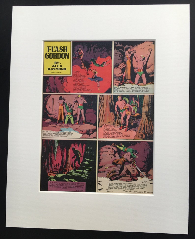 Original Vintage Flash Gordon Science Fiction Adventure Comic Page 1939 Alex Raymond Mounted 16x 20 1930s Print Early Collectable Graphic image 1