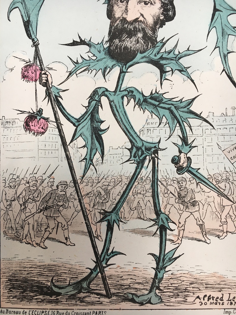 Antique Rare 1871 French Political Satire Cartoon Caricature Pierre Tirard by Alfred Le Petit 12 x 16 Hand-Coloured Recently Mounted