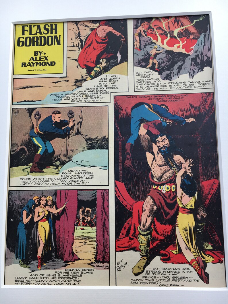 Original Vintage Flash Gordon Science Fiction Adventure Comic Page 1939 Alex Raymond Mounted 16x 20 1930s Print Early Collectable Graphic image 2